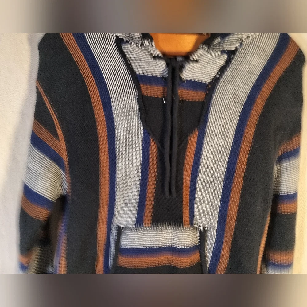 Forever 21 Pullover Hooded hobo Sweatshirt Striped poncho size medium unisex - Picture 3 of 6